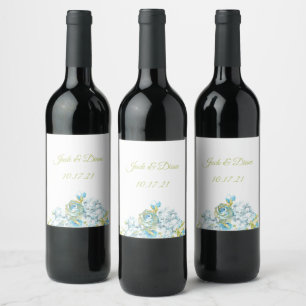 Blue Garden Flowers Wedding Wine Label