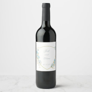 Blue Garden Flowers Wedding Wine Label