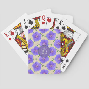 Blue Garden Flowers with Custom Monogram Playing Cards