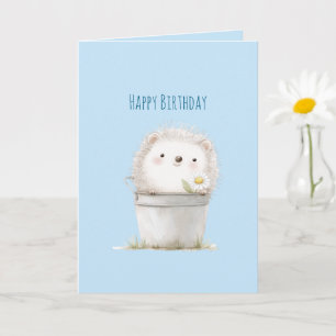 Blue Garden Hedgehog with Daisy Flower Birthday Card