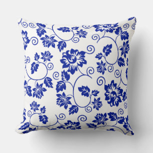 Blue Garden Pattern Throw Pillow
