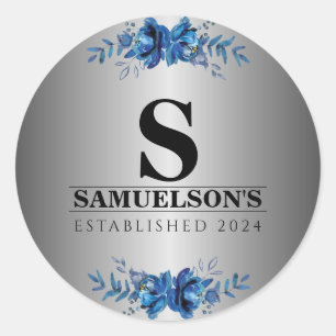 Blue Garden Soirée Metallic Silver Classic Round Sticker