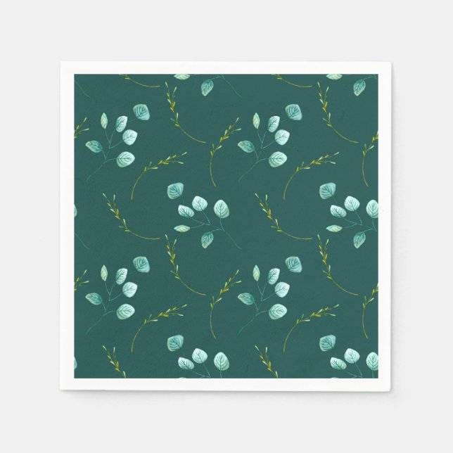 Blue Garden Watercolor Stems Wedding Napkin (Front)