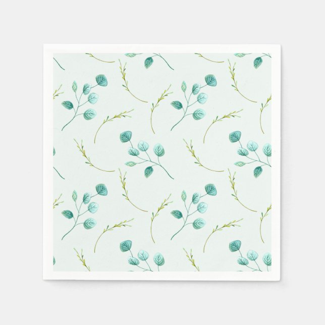Blue Garden Watercolor Stems Wedding Napkin (Front)
