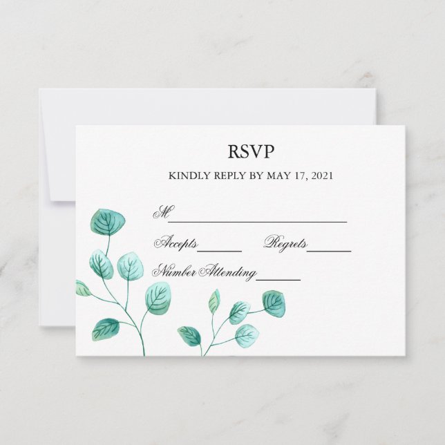 Blue Garden Watercolor Stems Wedding RSVP Card (Front)