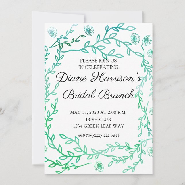 Blue Garden Watercolor Stems Wedding Shower Invitation (Front)