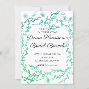 Blue Garden Watercolor Stems Wedding Shower Invitation