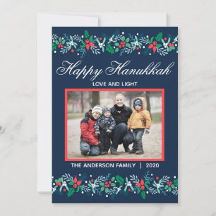 Blue Garland Hanukkah - Flat Holiday Card
