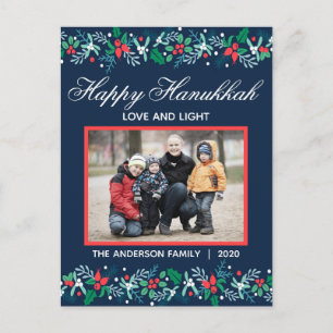 Blue Garland Hanukkah - Postcard