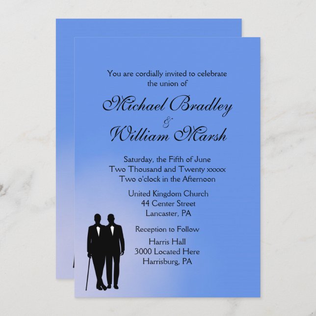 Blue Gay Wedding Invitation (Front/Back)