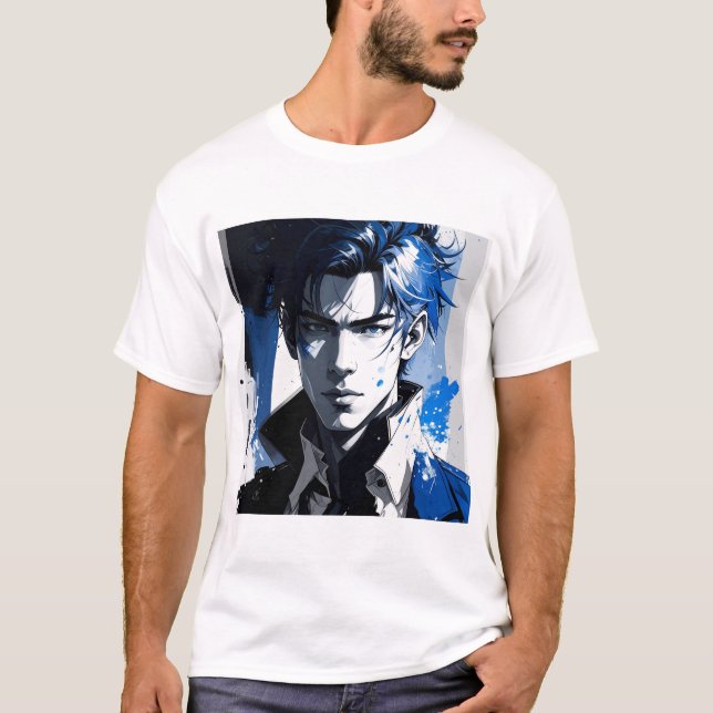 Blue Gaze – Stylized Portrait in Paint and Motion T-Shirt (Front)