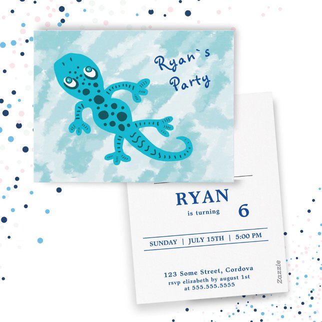 Blue Gecko Birthday Party Invitation Postcard (Creator Uploaded)