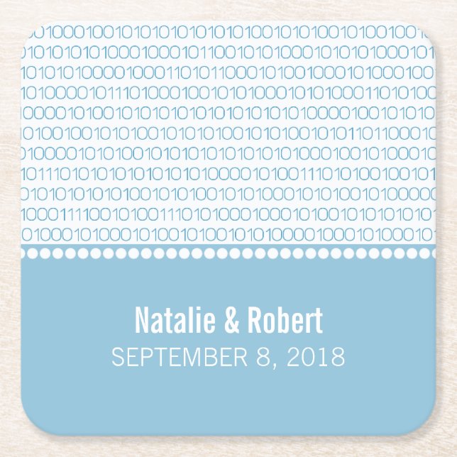 Blue Geek Chic Binary Code Paper Coasters (Front)