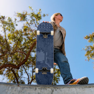 Blue Geek Motherboard Circuit Pattern Skateboard