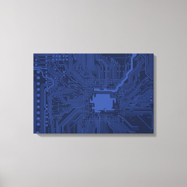 Blue Geek Motherboard Pattern Canvas Print (Front)