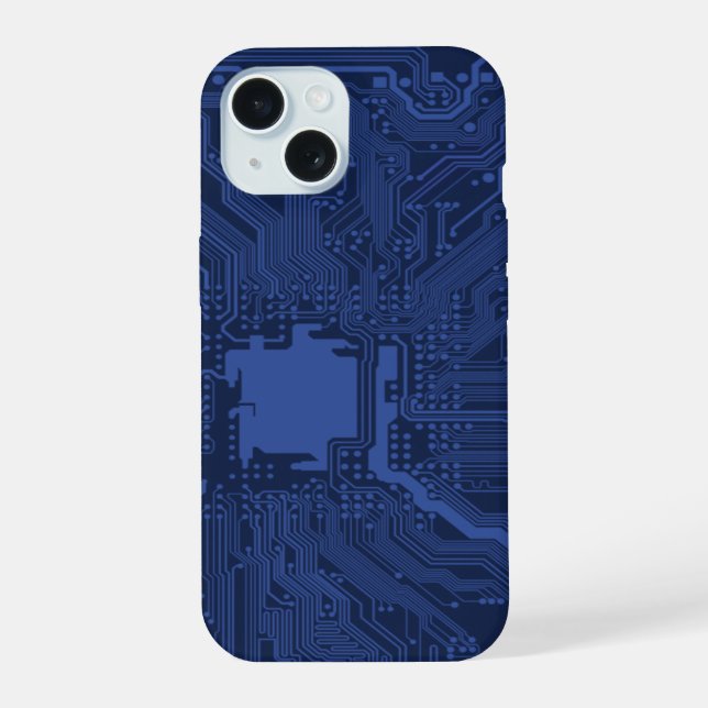 Blue Geek Motherboard Pattern iPhone 15 Case (Back)