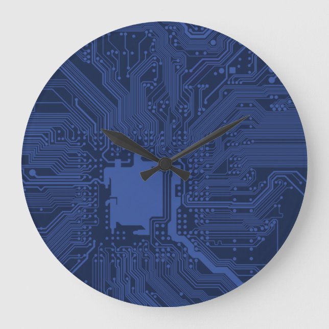 Blue Geek Motherboard Pattern Large Clock (Front)