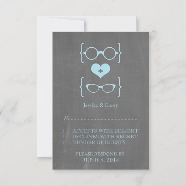 Blue Geeky Glasses Chalkboard Response Card (Front)