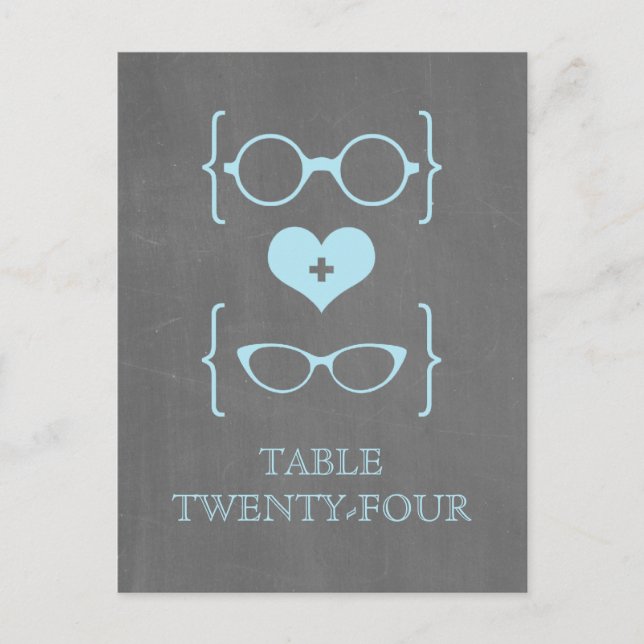 Blue Geeky Glasses Chalkboard Table Postcard (Front)