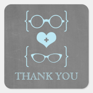 Blue Geeky Glasses Chalkboard Thank You Stickers