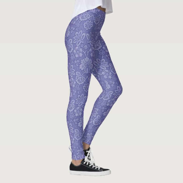Blue Gem Floral Damask Leggings (Right)