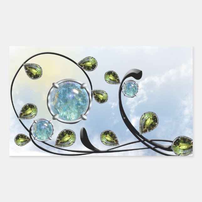 Blue Gem Rectangular Sticker (Front)