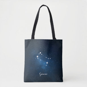 Blue Gemini Zodiac Sign Constellation Tote Bag