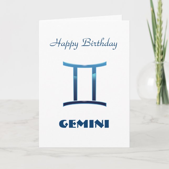 Blue Gemini Zodiac Signs Birthday Card (Front)