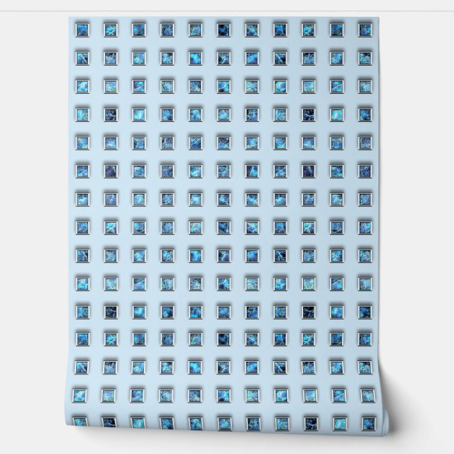 Blue Gemstone Square Silver Ornaments Custom Colou Wallpaper (Unrolling)