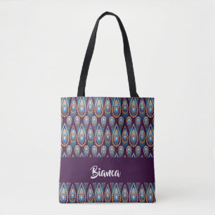 Blue gemstones decorative print tote bag