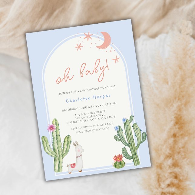 Blue Gender Neutral Boho Arch Cactus Baby Shower  Invitation (Blue Gender Neutral Boho Arch Cactus Baby Shower Invitation)