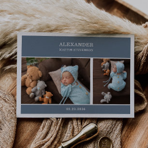 Blue Gender Neutral Photo Baby Announcement Card