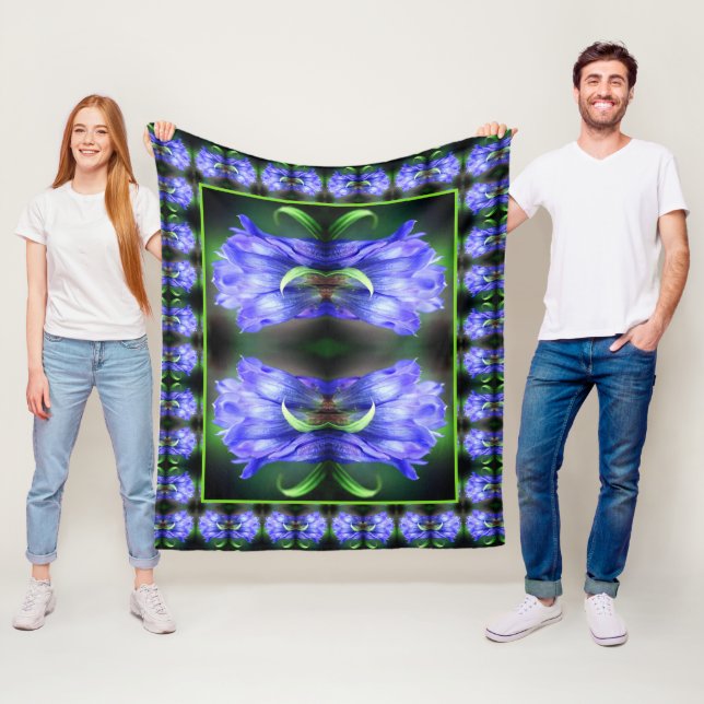 Blue Gentian Flower Abstract Art Fleece Blanket (In Situ)