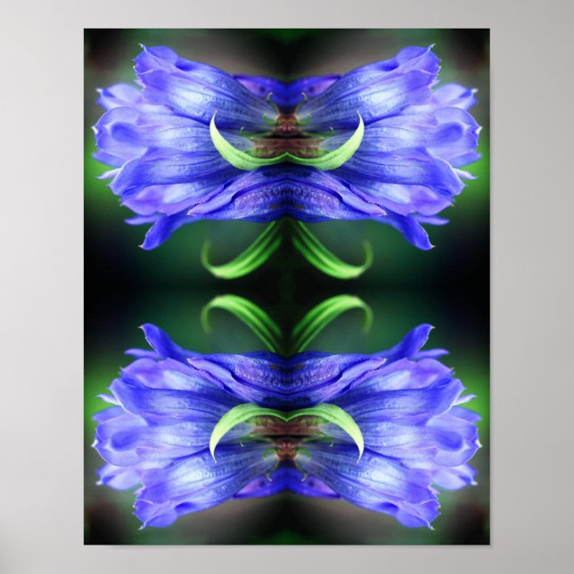 Blue Gentian Flower Abstract Art Poster (Front)