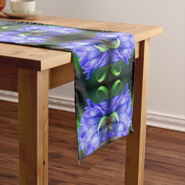 Blue Gentian Flower Abstract Art      Short Table Runner (In Situ)