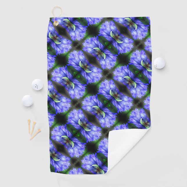 Blue Gentian Flower Abstract Pattern     Golf Towel (InSitu)