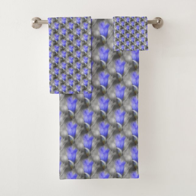 Blue Gentian Flower Nature Pattern    Bath Towel Set (Insitu)