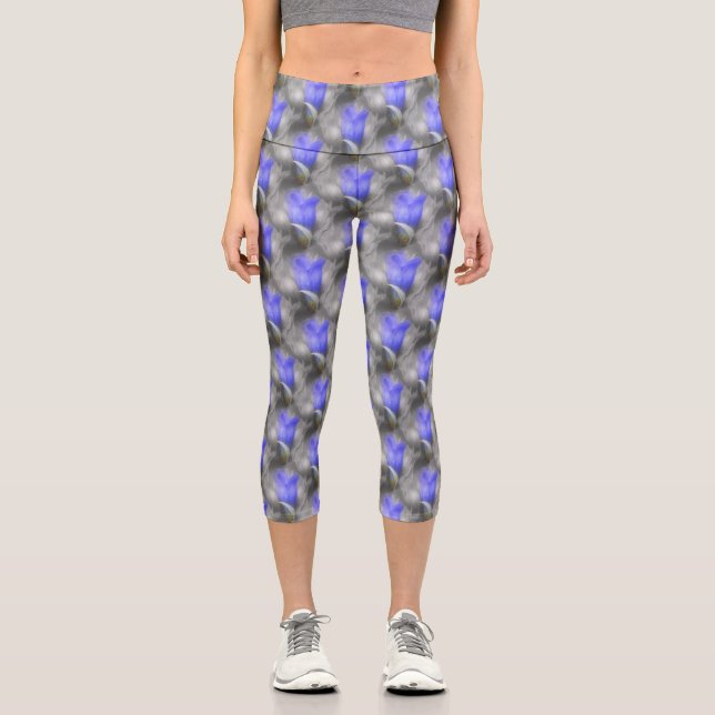 Blue Gentian Flower Nature Pattern   Capri Leggings (Front)