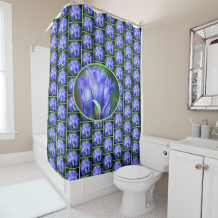 Blue Gentian Flower Pattern    Shower Curtain