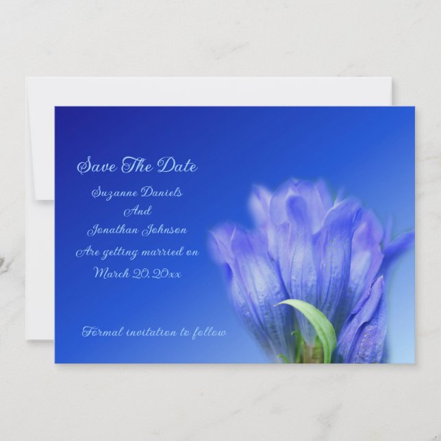 Blue Gentian Flower Wedding  Save The Date (Front)