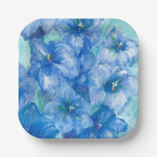 Blue Gentian Flowers Painting Paper Plate