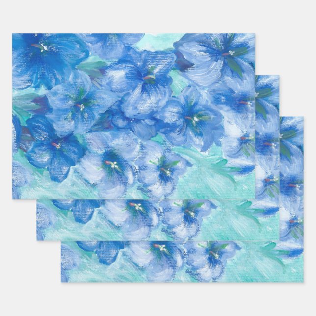 Blue Gentian Flowers Wrapping Paper Sheet (Set)