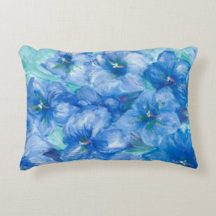 Blue Gentian Wildflower Painting  Decorative Cushion