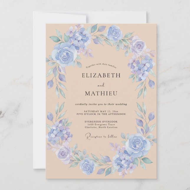 Blue Gentle Floral Wedding Invitation (Front)