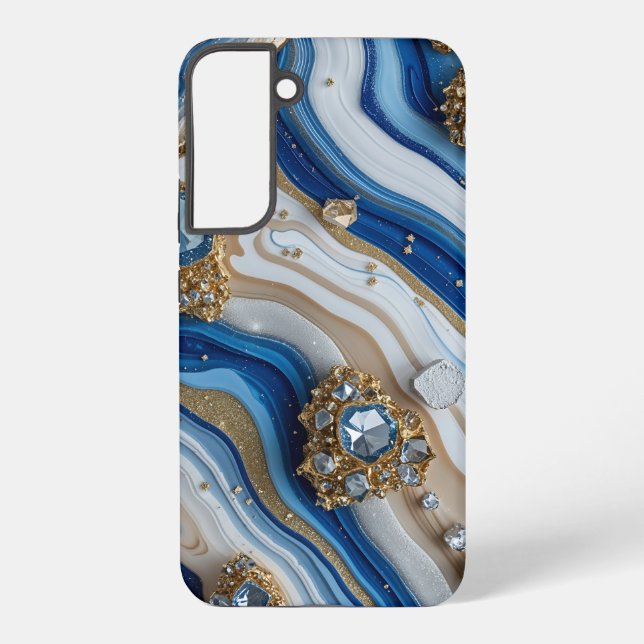 Blue Geode Gemstone with Gold Crystals – Luxury Samsung Galaxy S22+ Case (Back)