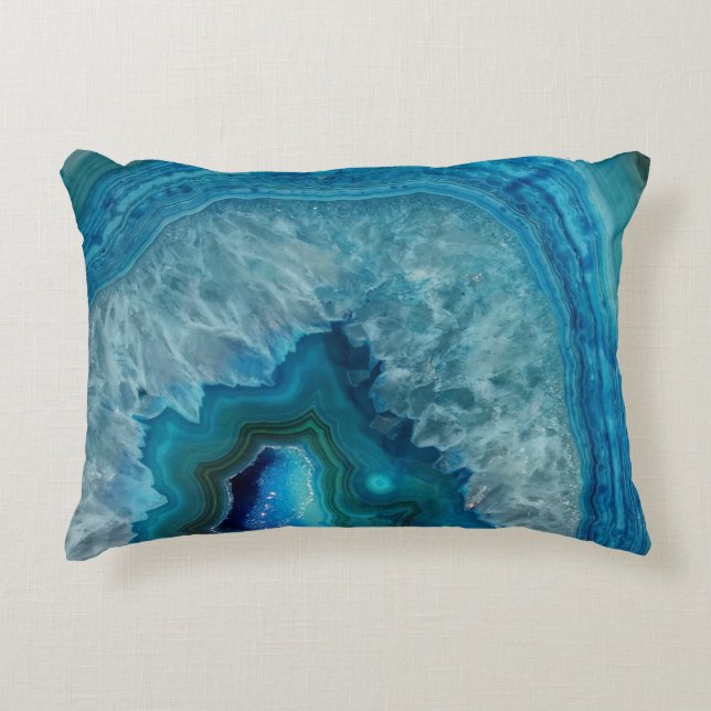 Blue Geode Rock Mineral Agate Crystal Image Decorative Cushion (Front)