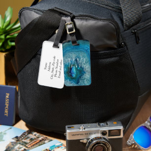 Blue Geode Rock Mineral Agate Crystal Image Luggage Tag