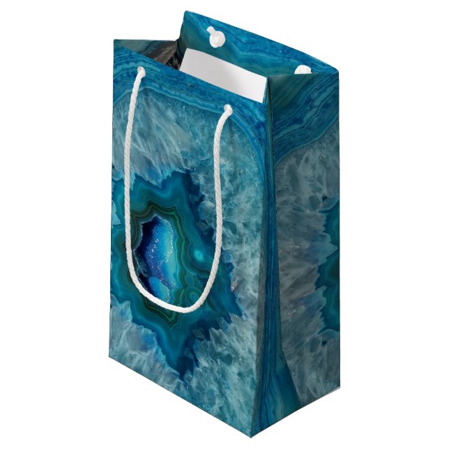 Blue Geode Rock Mineral Agate Crystal Image Small Gift Bag (Front Angled)