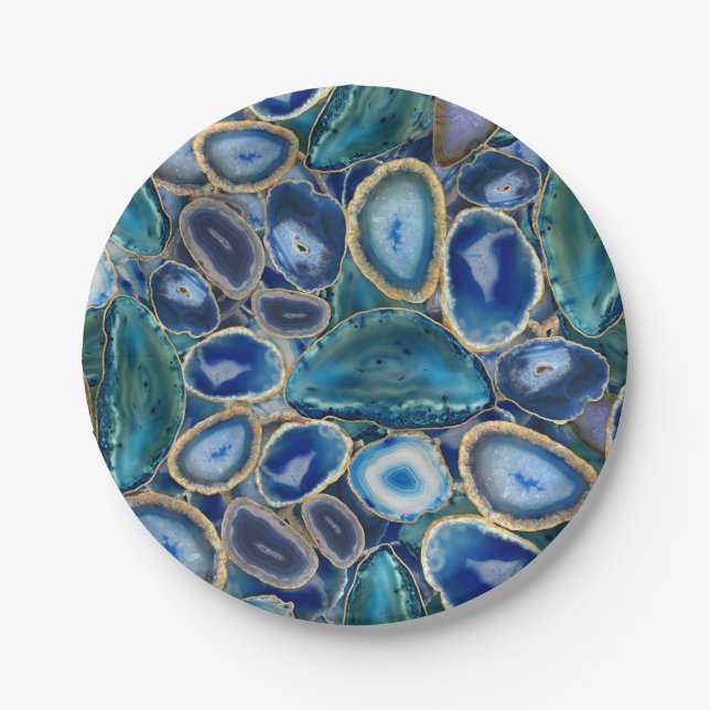 Blue Geodes crystal pattern Paper Plate (Front)