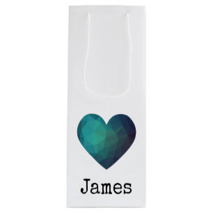 Blue geometric 3d heart wine gift bag